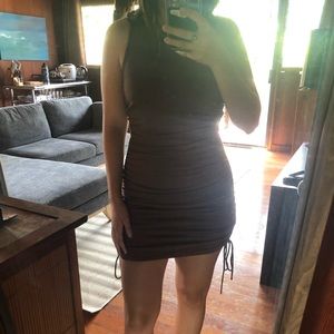 White fox mini chocolate brown ruched dress